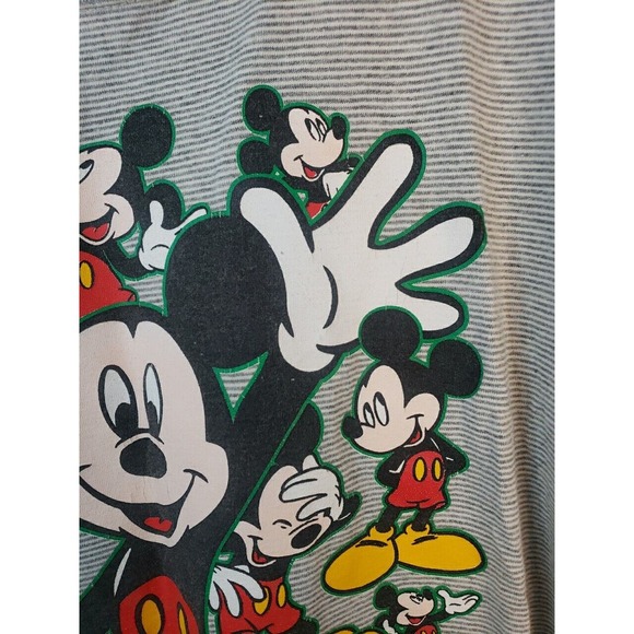 Vintage 80s 90S XL Walt Disney World Mickey Mouse TShirt GRAY STRIPED DEFECTS - Picture 3 of 14